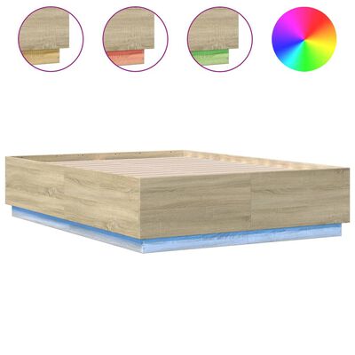 vidaXL Bedframe met LED-verlichting sonoma eikenkleurig 120x190 cm