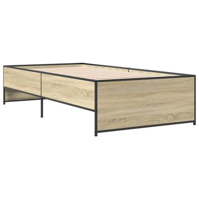 vidaXL Bedframe bewerkt hout en metaal sonoma eikenkleurig 100x200 cm