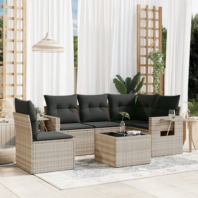 vidaXL 6-delige Loungeset met kussens poly rattan lichtgrijs