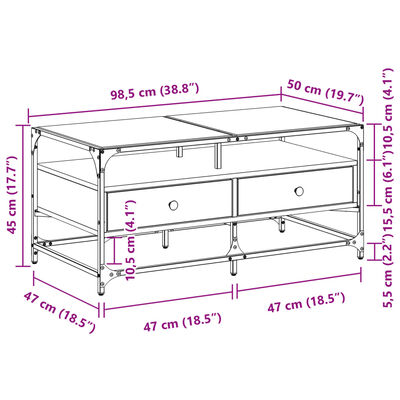 vidaXL Salontafel met glazen blad 98,5x50x45 cm gerookt eiken staal