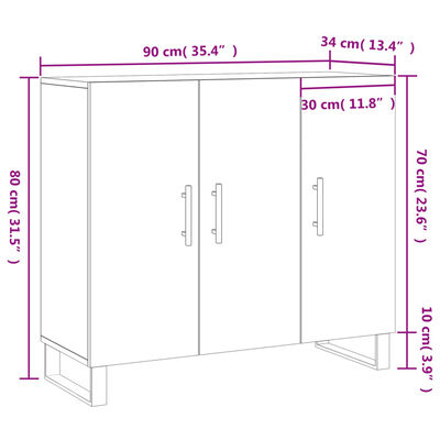 vidaXL Dressoir 90x34x80 cm bewerkt hout bruin eikenkleur