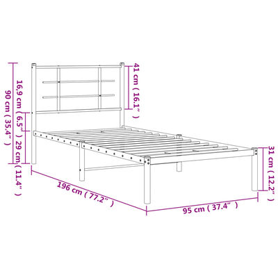 vidaXL Bedframe met hoofdbord metaal wit 90x190 cm