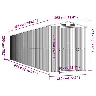 vidaXL Tuinschuur 192x938x223 cm gegalvaniseerd staal lichtbruin