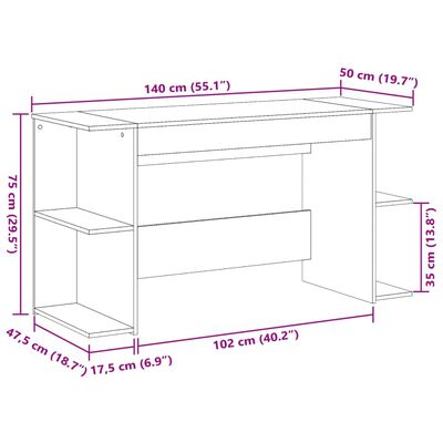 vidaXL Bureau 140x50x75 cm bewerkt hout wit