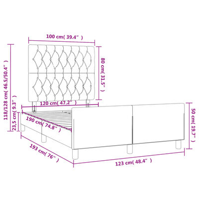 vidaXL Bedframe met hoofdbord fluweel donkerblauw 120x190 cm