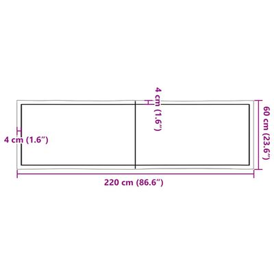 vidaXL Tafelblad natuurlijke rand 220x60x(2-4) cm massief eikenhout