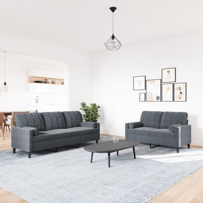 vidaXL 2-delige Loungeset met kussens en bolsters fluweel donkergrijs