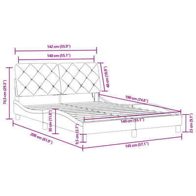 vidaXL Bedframe met LED-verlichting fluweel zwart 140x190 cm