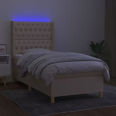 vidaXL Boxspring met matras en LED stof crèmekleurig 100x200 cm