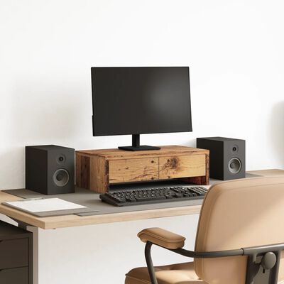 vidaXL Monitorstandaard met lades 50x27x15 cm bewerkt hout oud hout