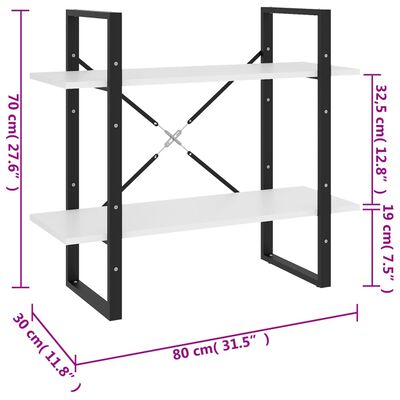 vidaXL Boekenkast met 2 schappen 80x30x70 cm spaanplaat wit