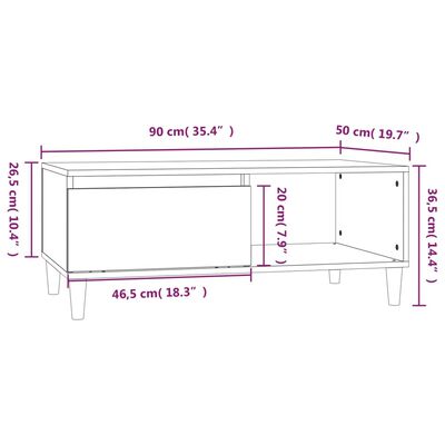 vidaXL Salontafel 90x50x36,5 cm bewerkt hout wit