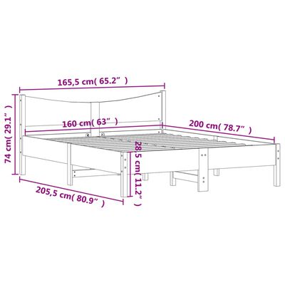 vidaXL Bedframe zonder matras massief grenenhout wit 160x200 cm