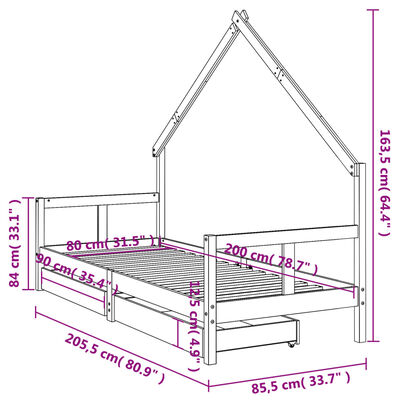 vidaXL Kinderbedframe 80x200 cm massief grenenhout zwart