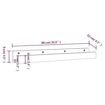 vidaXL Wandschappen 2 st 80x12x9 cm massief grenenhout wit