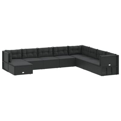 vidaXL 9-delige Loungeset met kussens poly rattan zwart