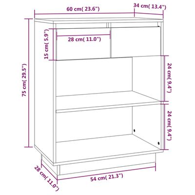 vidaXL Wandkast 60x34x75 cm massief grenenhout honingbruin