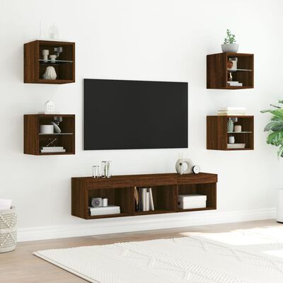 vidaXL 7-delige Tv-wandmeubelset met LED bewerkt hout bruineikenkleur