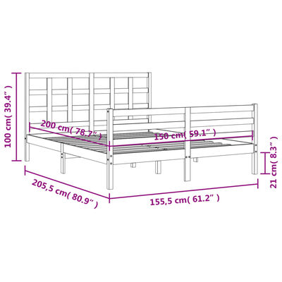 vidaXL Bedframe met hoofdbord massief hout