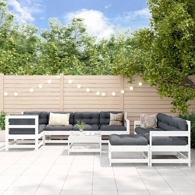 vidaXL 10-delige Loungeset met kussens massief hout wit