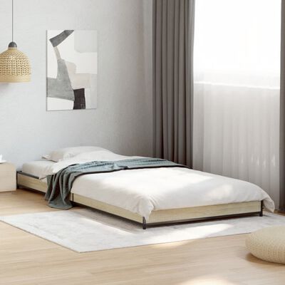 vidaXL Bedframe bewerkt hout en metaal sonoma eikenkleurig 75x190 cm