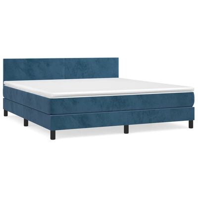 vidaXL Boxspring met matras fluweel donkerblauw 160x200 cm