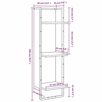 vidaXL Wandrek 3-laags 30x25x100 cm bewerkt hout sonoma eikenkleurig