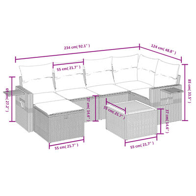 vidaXL 7-delige Loungeset met kussens poly rattan grijs