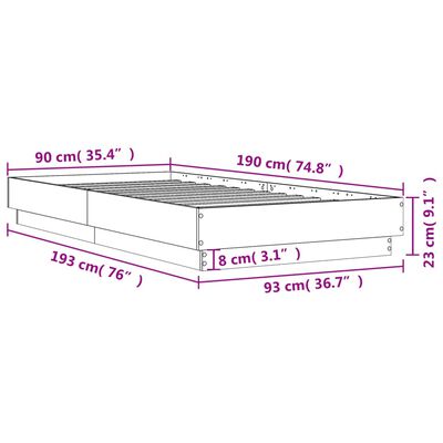 vidaXL Bedframe bewerkt hout betongrijs 90x190 cm