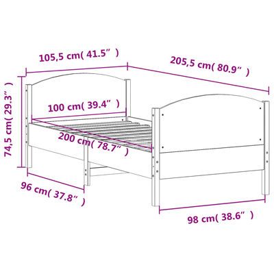 vidaXL Bedframe zonder matras massief grenenhout wasbruin 100x200 cm