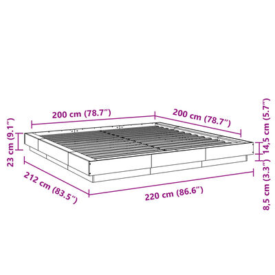 vidaXL Bedframe massief hout wit 200x200 cm