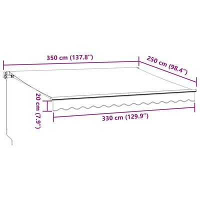 vidaXL Luifel handmatig uittrekbaar 350x250 cm antraciet en wit