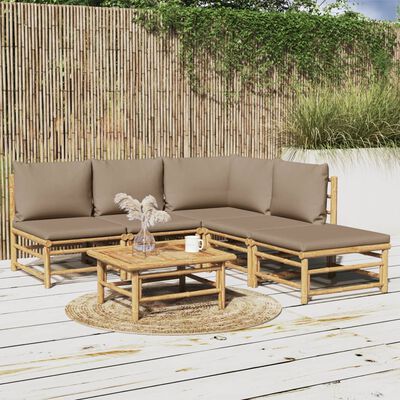 vidaXL 6-delige Loungeset met kussens bamboe taupe