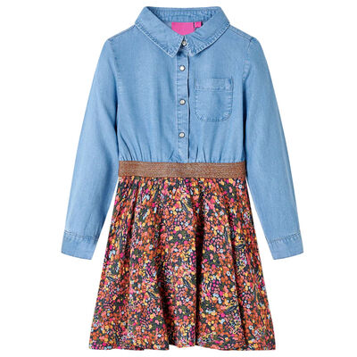 Kinderjurk met lange mouwen 104 marineblauw en denimblauw