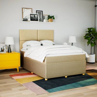 vidaXL Boxspring met matras stof crèmekleurig 140x190 cm