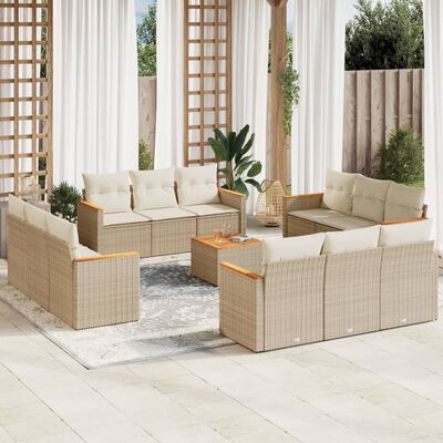 vidaXL 13-delige Loungeset met kussens poly rattan beige