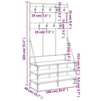 vidaXL Kledingrek met schoenenrek 100x40x184 cm bruin eikenkleur