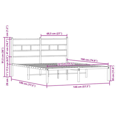 vidaXL Bedframe met hoofdbord zonder matras bruin eiken 140x190 cm