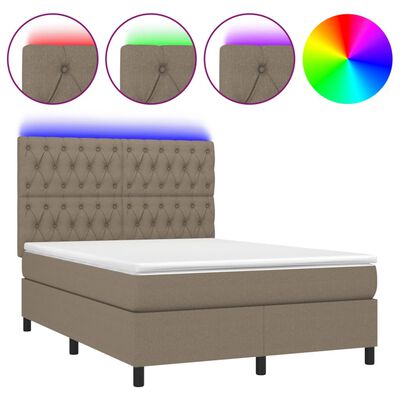 vidaXL Boxspring met matras en LED stof taupe 140x200 cm