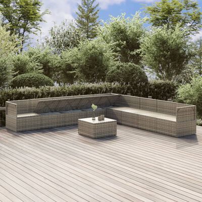 vidaXL 10-delige Loungeset met kussens poly rattan grijs