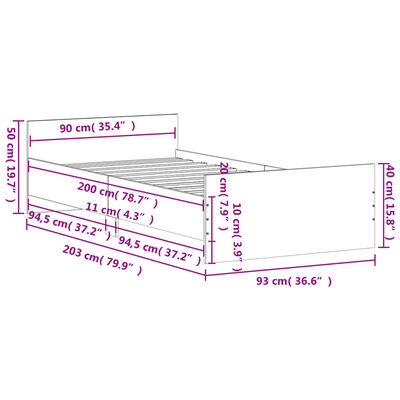 vidaXL Bedframe zonder matras hout gerookt eikenkleurig 90x200 cm