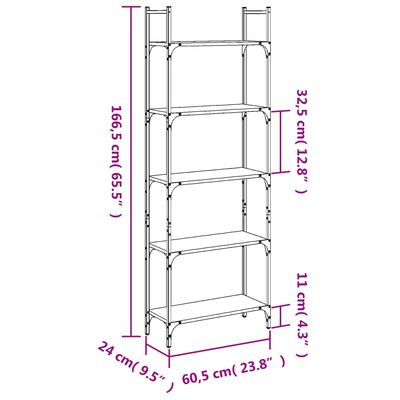 vidaXL Boekenkast 5-laags 60,5x24x166,5 cm bewerkt hout sonoma eiken