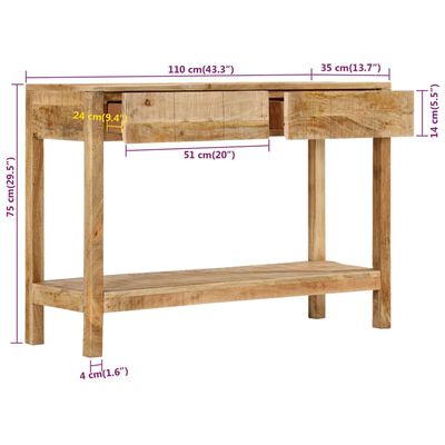 vidaXL Wandtafel met 2 lades 110x35x75 cm massief mangohout