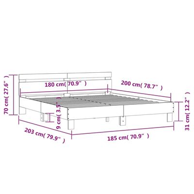 vidaXL Bedframe met hoofdeinde en LED-licht grijs sonoma 180x200 cm