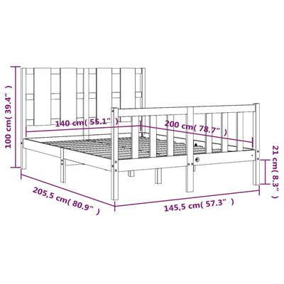 vidaXL Bedframe met hoofdbord massief hout wit 140x200 cm