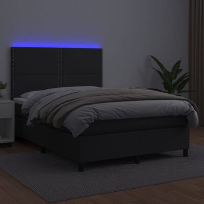 vidaXL Boxspring met matras en LED kunstleer zwart 140x200 cm