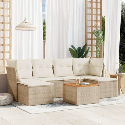 vidaXL 7-delige Loungeset met kussens poly rattan beige