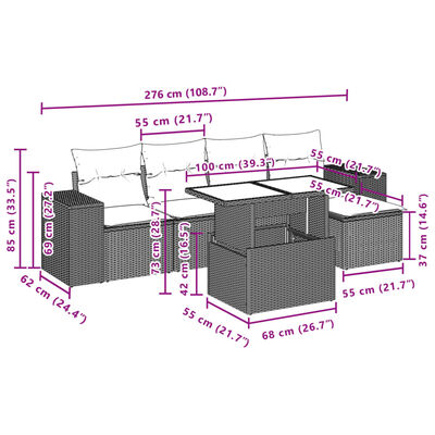 vidaXL 6-delige Loungeset met kussens poly rattan zwart