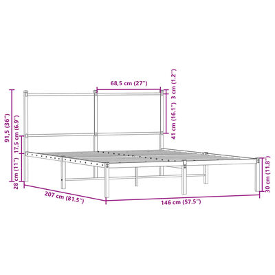 vidaXL Bedframe zonder matras metaal bruin eikenkleurig 140x200 cm