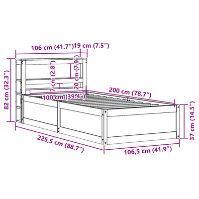 vidaXL Bedframe met hoofdeinde 100x200 cm massief grenenhout wit